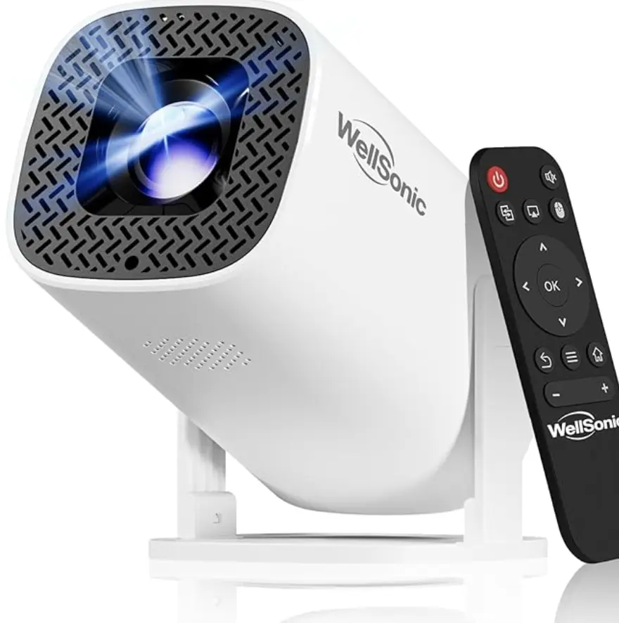 Mini Projector with Wifi and Bluetooth, Build-in Android 14, Portable Projector Outdoor&Ceiling Use, Auto Keystonet&270°Rotatable, 200 Ansi, 4k Home Thearter Movie Projector for HDMI USB