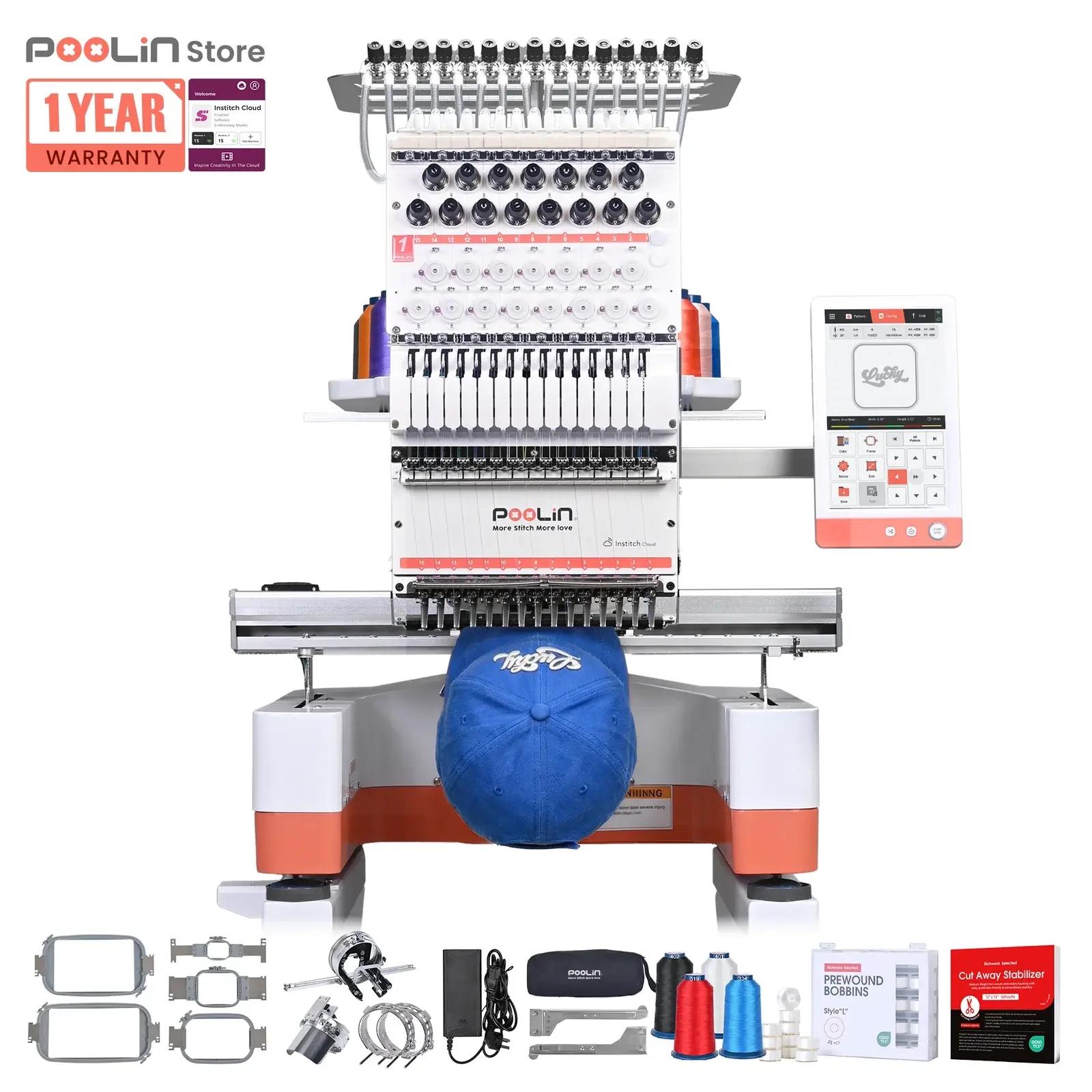 PooLin EOM Commercial Embroidery Machine 15-Needle Upgrade, Designed for Beginners