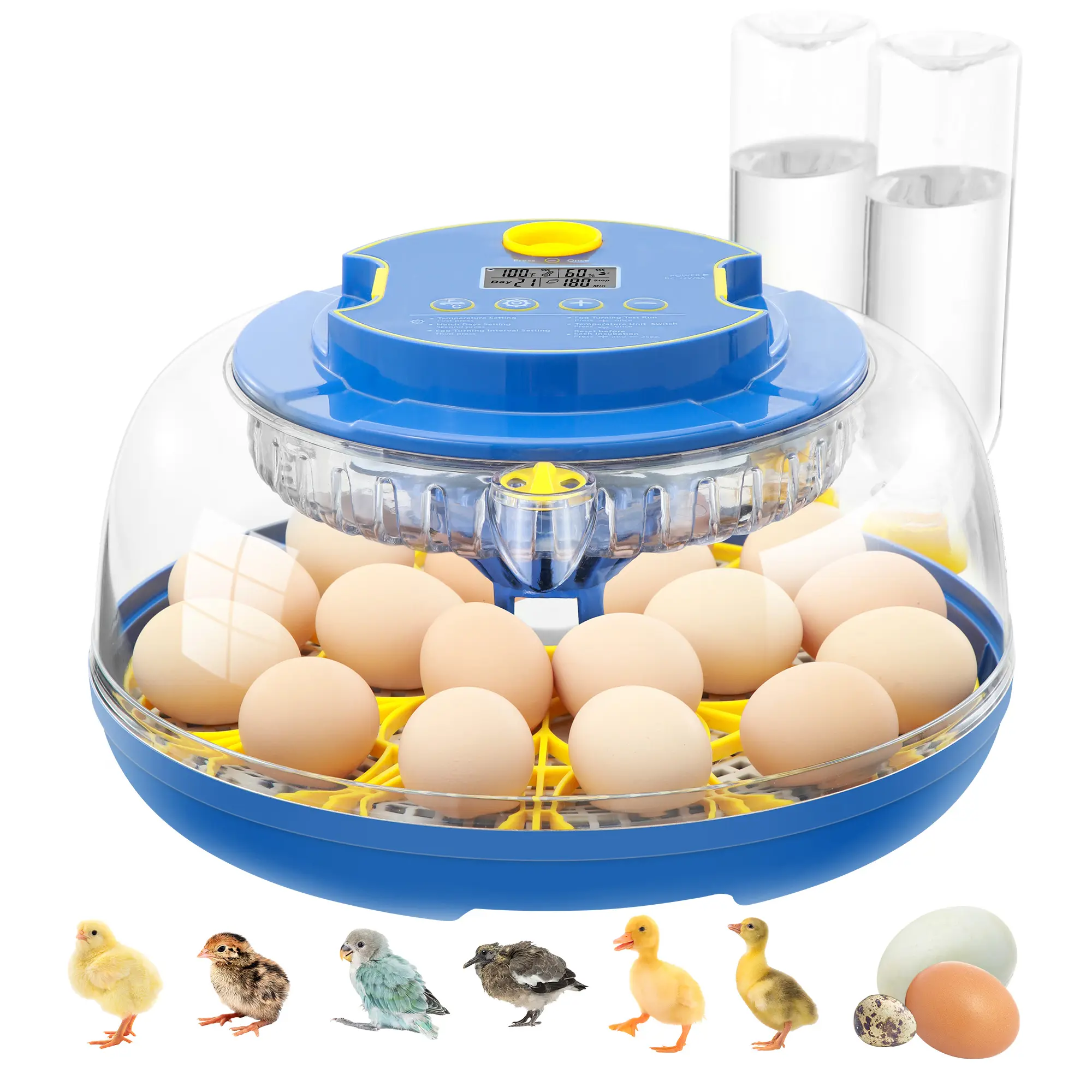 Egg Incubator with Automatic Egg Turning and Humidity Display, 18 Incubators for Chicken Eggs, Egg Candler, 360° View Window for Farm Hatching Chicken Quail Ducks