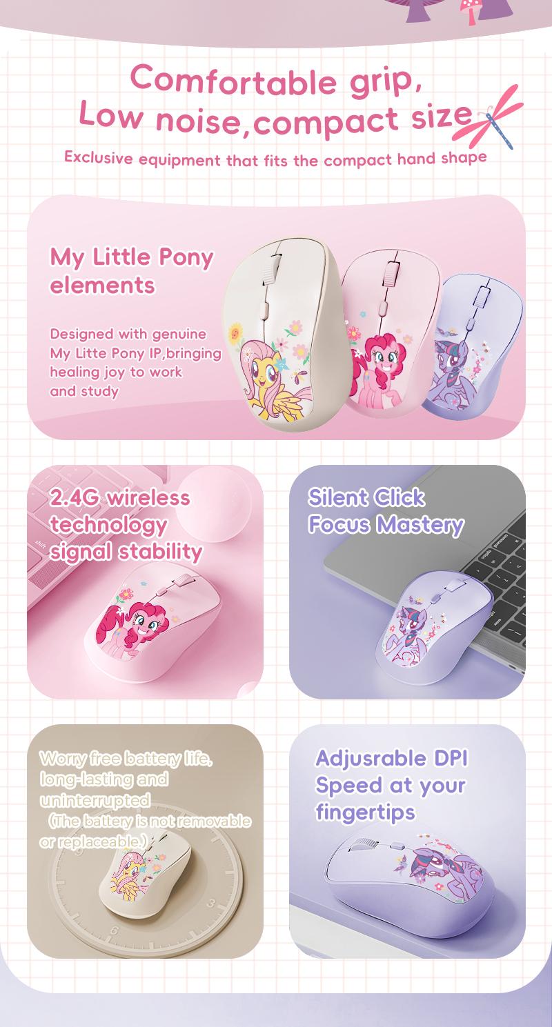 My Little Pony M02 Wireless Mouse Ergonomic Design 2.4 GHz Silent Operation Adjustable DPI Portable Universal Gift for Birthdays Valentine's Day Pink Stickers Slim Mouse TikTokShopHolidayHaul