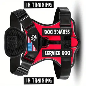 Demigreat Service Dog Harness Set Reflective Vest with 5 Patches Adjustable Soft Oxford Inner Layer Mesh Easy Control Prevent Pulling Choke for Training