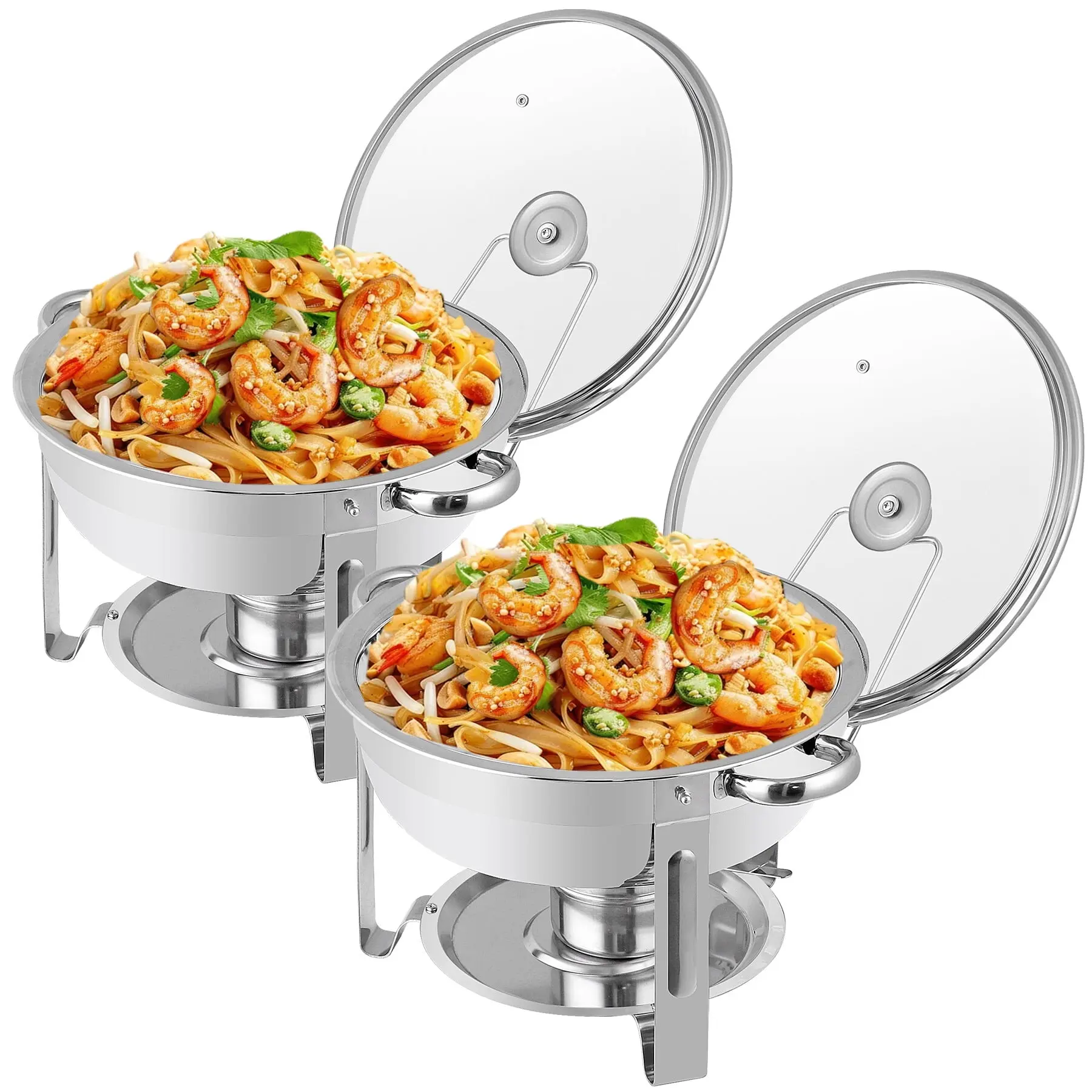 Segawe 2-Pack 5 Qt Stainless Steel Round Chafing Dish Set - Baking Casserole Kitchenware with 12.9" Water Pan, Fuel Holder, Pan, Heat-Resistant Bakeware for Buffet Warmers, Catering Events