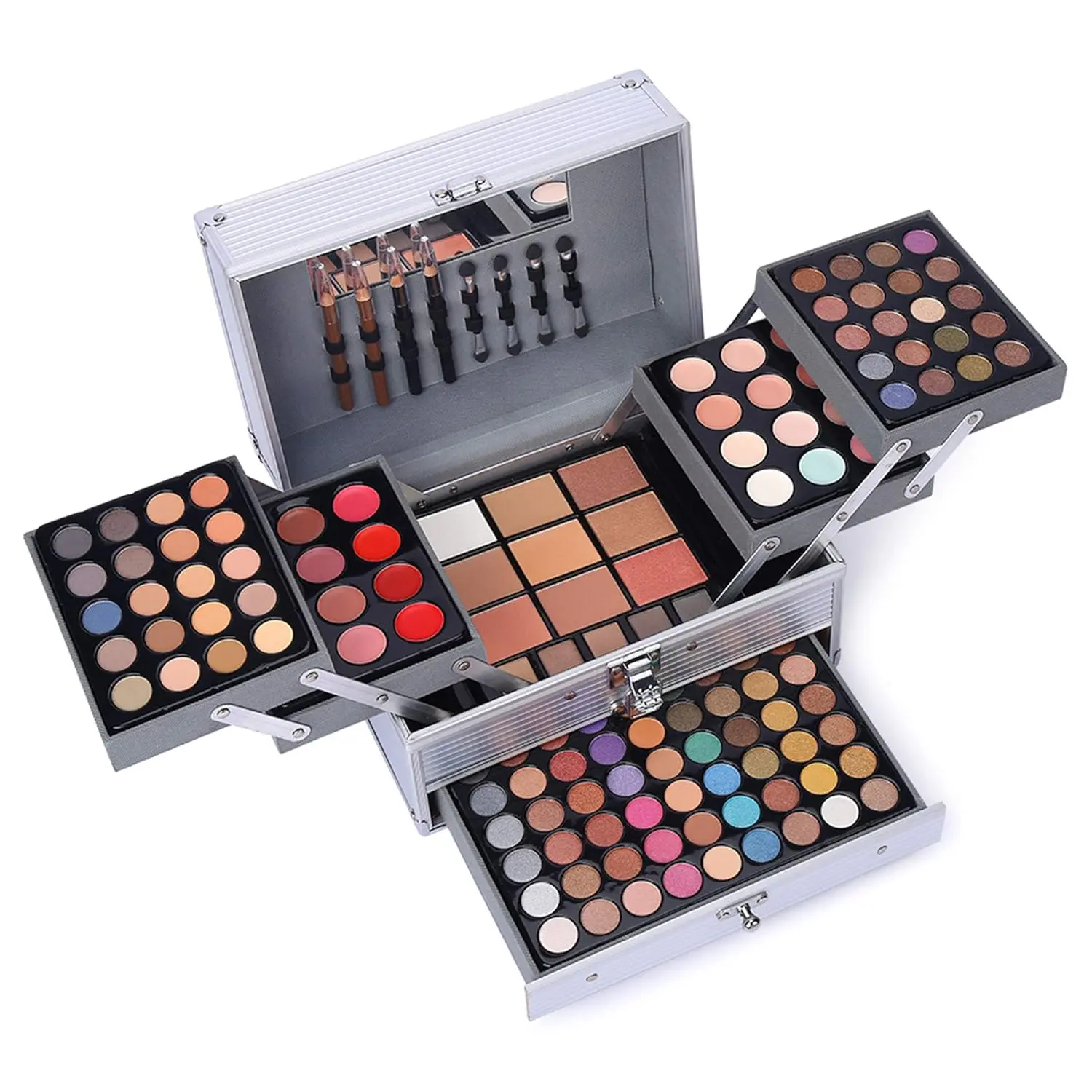 #backtoschool 132 Color All In One Makeup Gift Set Kit- Includes 94 Eyeshadow, 12 Lip Gloss, 12 Concealer, 5 Eyebrow powder, 3 Face Powder, 3 Blush, 3 Contour Shade, 2 Lip Liners, 2 Eye Liners, 4 Eyeshadow Brush,sunscreen