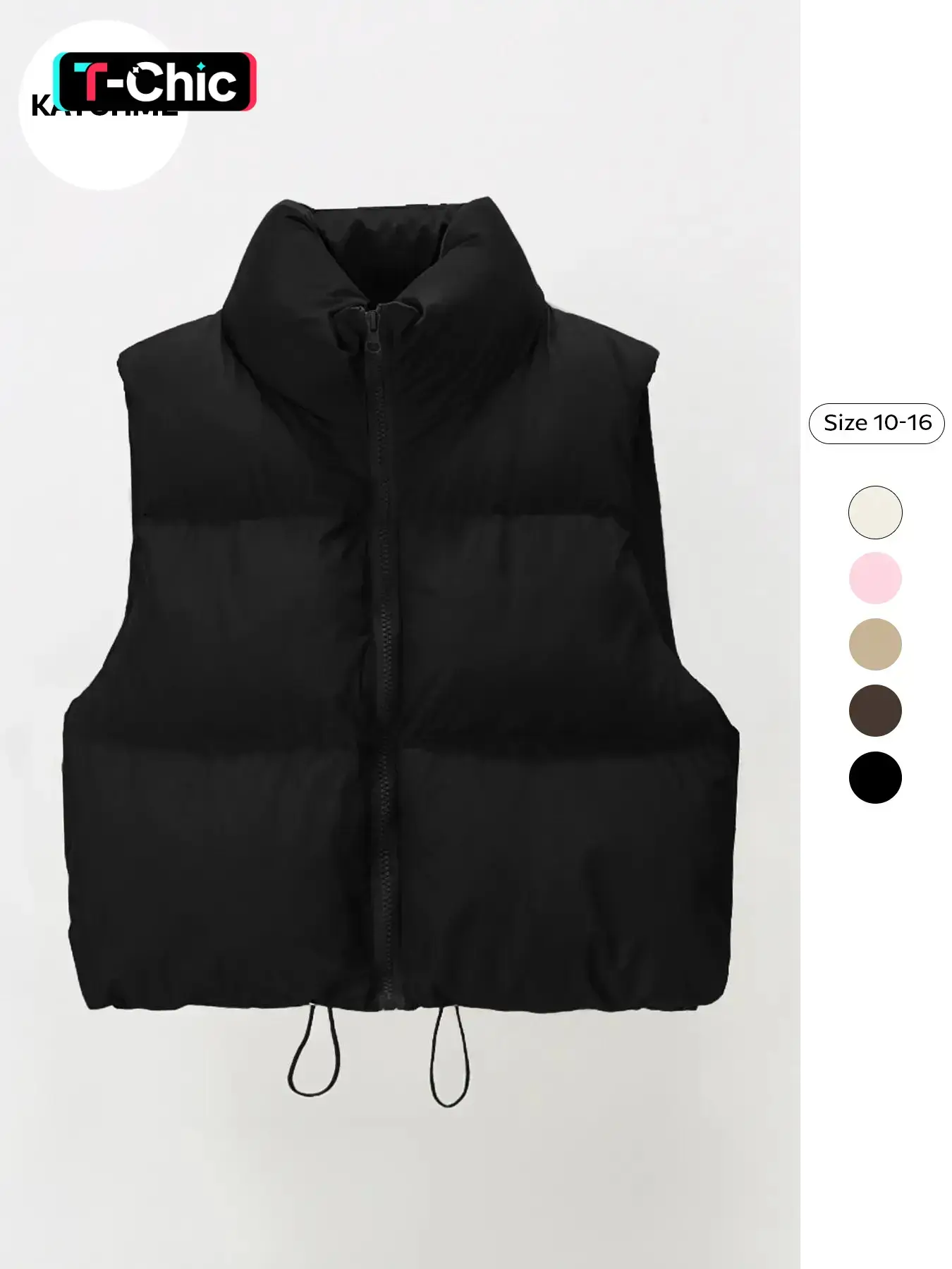 Casual Fall & Winter Solid Plain Woven Stand Collar Zip-Up Zipper Cropped Cotton Drawstring Coat Gilet Waistcoat Vest Washed Sleeveless Vest