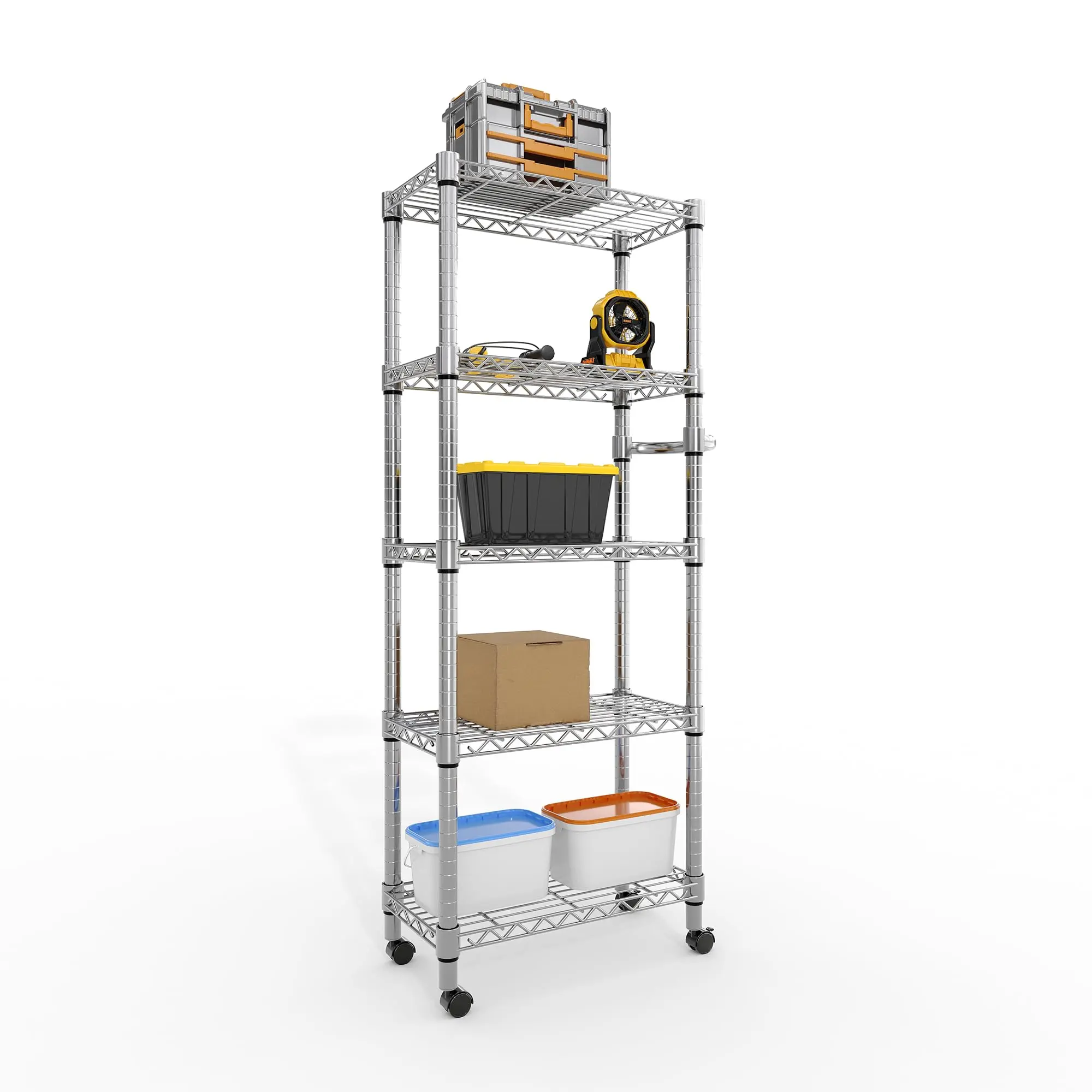 Garvee 5-Tier Heavy Duty Storage Shelves - 1100 LBS Total Capacity Metal Wire Rack Shelving with Lockable Wheels - 61"H Rolling Metal Organizer for Kitchen, Garage, Pantry, Warehouse