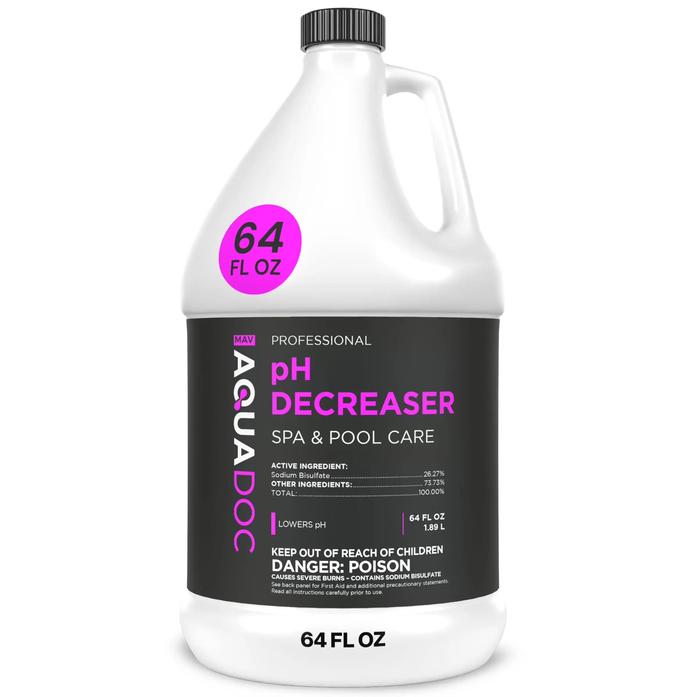 AquaDoc Spa pH Decreaser - 64oz (1.89L) Hot Tub Chemistry Maintenance Solution for Pools & Hot Tubs, Balances pH, Boosts Sanitizer, Reduces Cloudy Water, USA-Made
