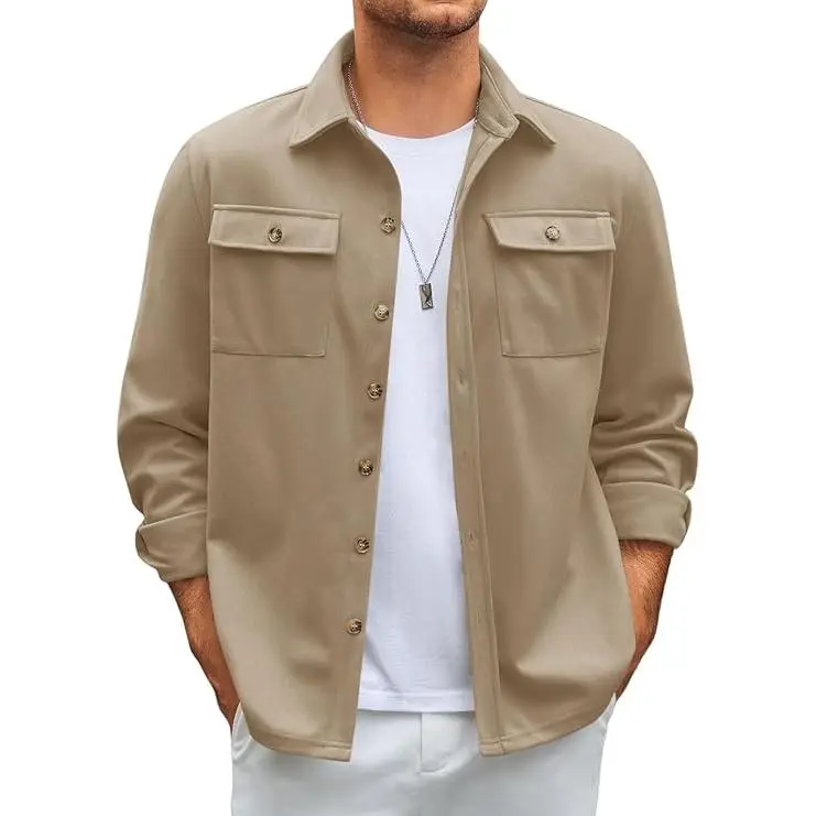 Runcati Mens Shirt Jacket Long Sleeve Button Down Casual Shacket Lightweight Thermal Shirts with Pockets