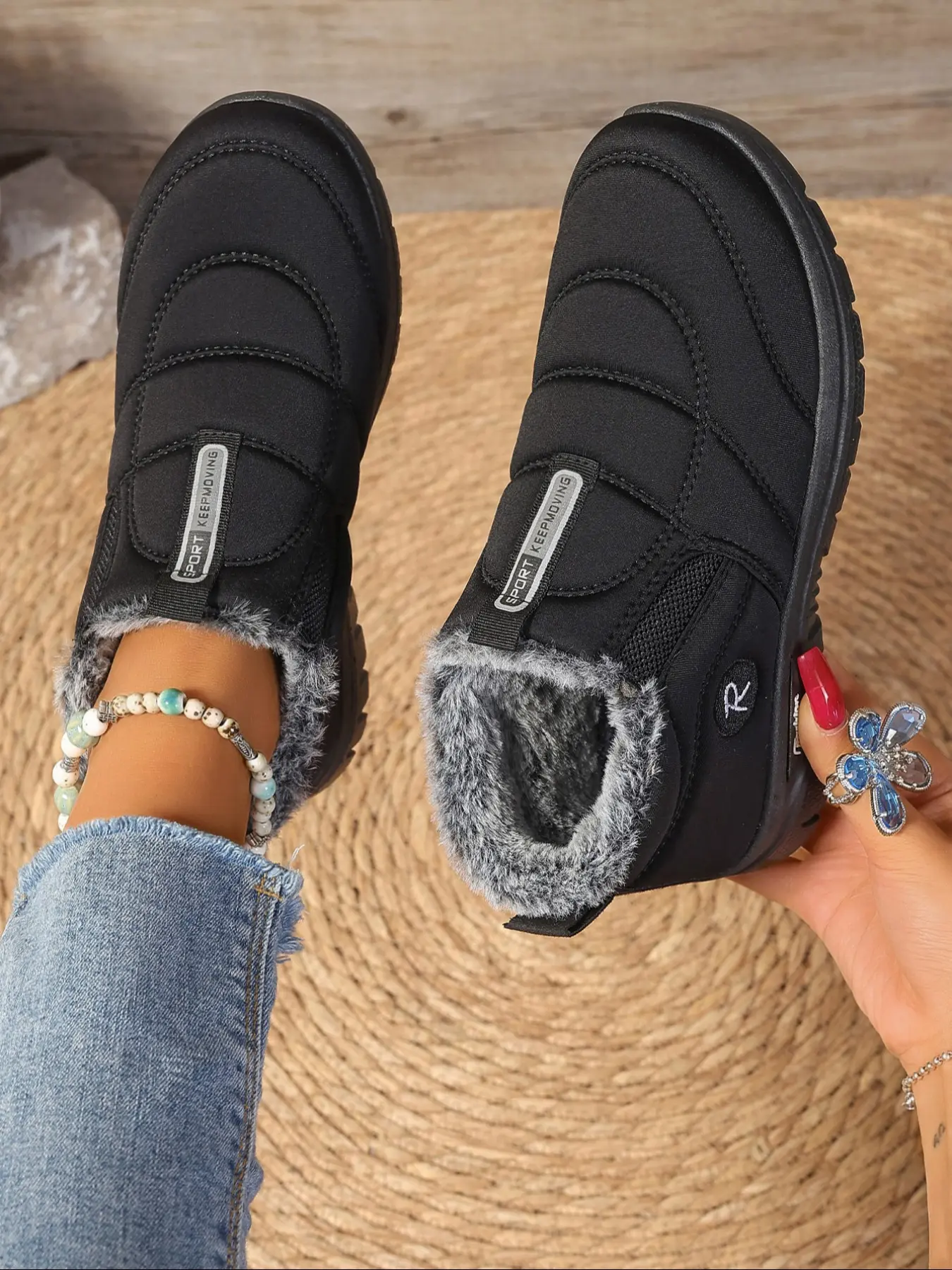 Women's Solid Color Plush Snow Boots, Footwear, Casual Comfortable Non-slip Sports Shoes for Fall & Winter, Female All-match Round Toe Shoes for Daily Wear, Walking Shoes, Casual Warm Boots