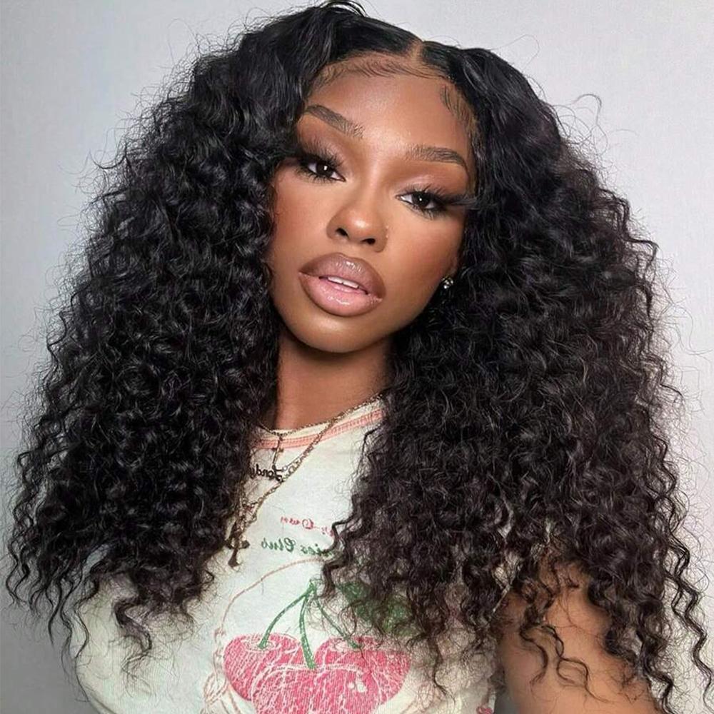 Glueless 13x6 Drawstring Curly Human Hair Wigs Pre Bleached Pre Plucked Natural Hairline Lace Frontal Wig