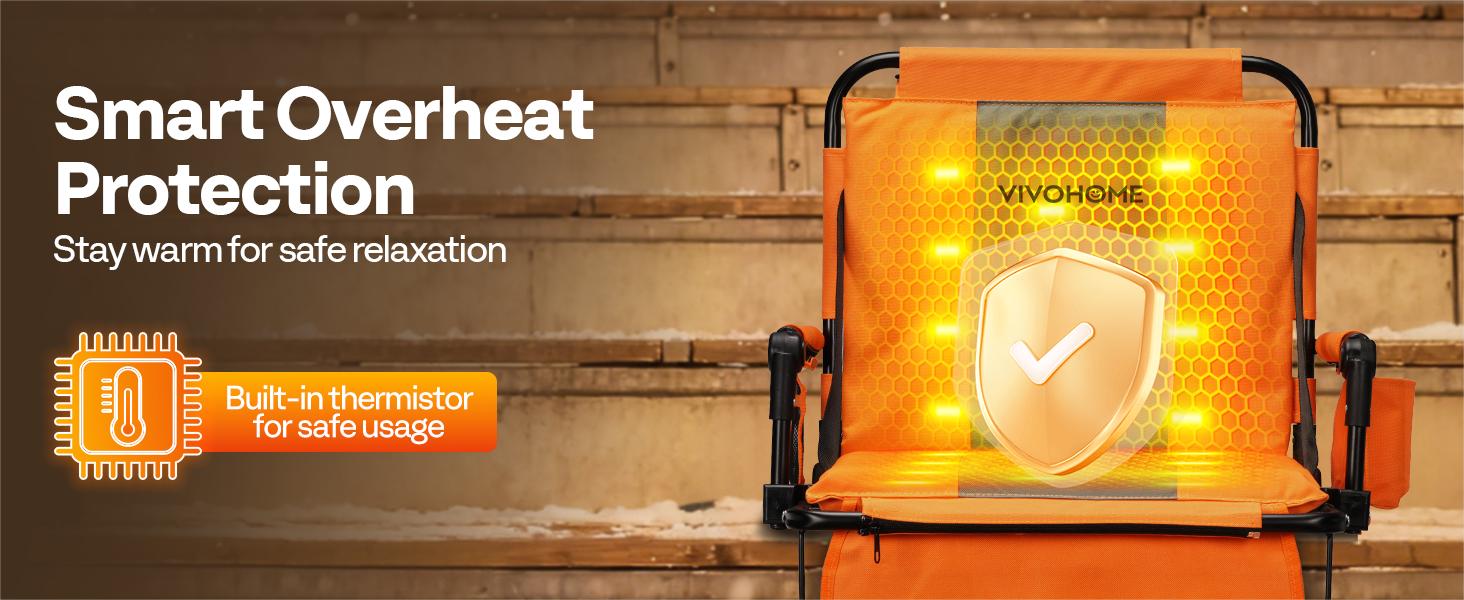 VIVOHOME 35W Padded Heating Stadium Seats, 2 Pack Heated Bleacher Chairs with Back Support, 3 Levels of Heat, Comfortable for Various Sports Events