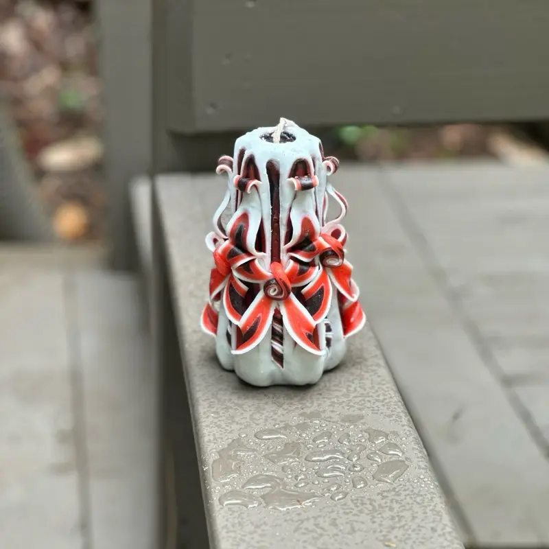 UGA Carved Candle Home Decor with Unique Design and Red Floral Accents; College Student