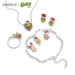 Gnoce Grinch Hug Gift S925 White Moissanite Ring、Necklaces, bracelets, earrings Gift Set Durable Enamel