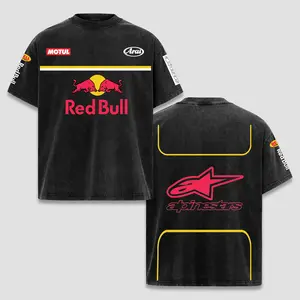 Retro Alpinestars x Redbull Racing Acid Washed T-shirt MotoGP World Champion Enthusiast Apparel Streetwear Racing Team Energy Drink Motorcycle Clothing Motobike Riders Supermotor Off-Road Dirt Bike Fan Gear Cotton For Motor Fan