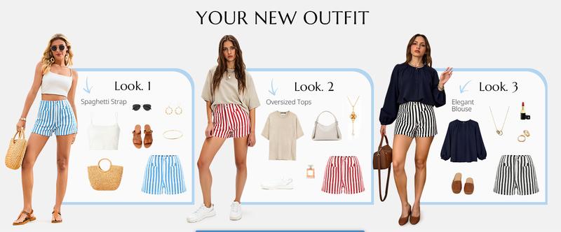 Cicy Bell Womens Summer Striped Jean Shorts Casual High Waisted Wide Leg Denim Shorts Beach Vacation Jorts