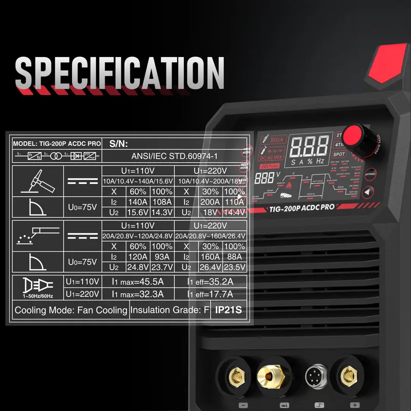 Product Introduction of YESWELDER TIG-200P-ACDC-PRO Hybrid AC/DC Aluminum TIG Welder 200Amp | AC TIG/DC TIG/Mix TIG/Spot TIG/Pulsed TIG/Stick | HF Start 110/220V Dual Volts Welding Machine with Pulse 34