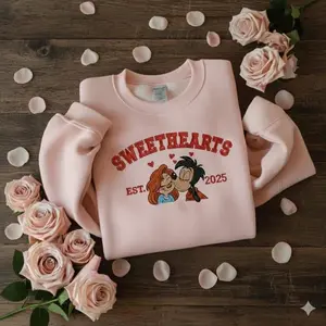 EMBROIDERED Sweetheart Sweatshirt, Couple Valentine Sweater, Movie Couples Crewneck