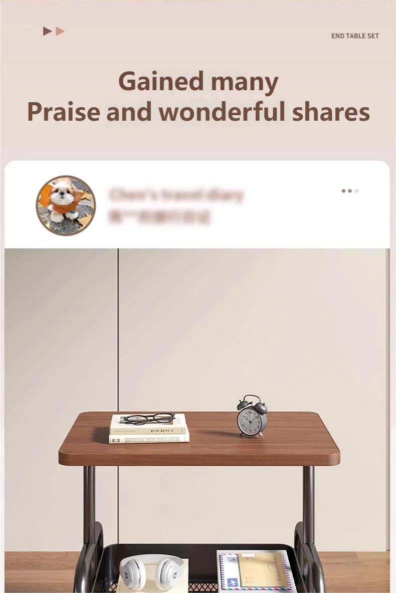 Movable Double-layer Tea Trolley/Side Table with Wheels for Living Room Sofa Storage, Bedroom Shelf, and Small Table