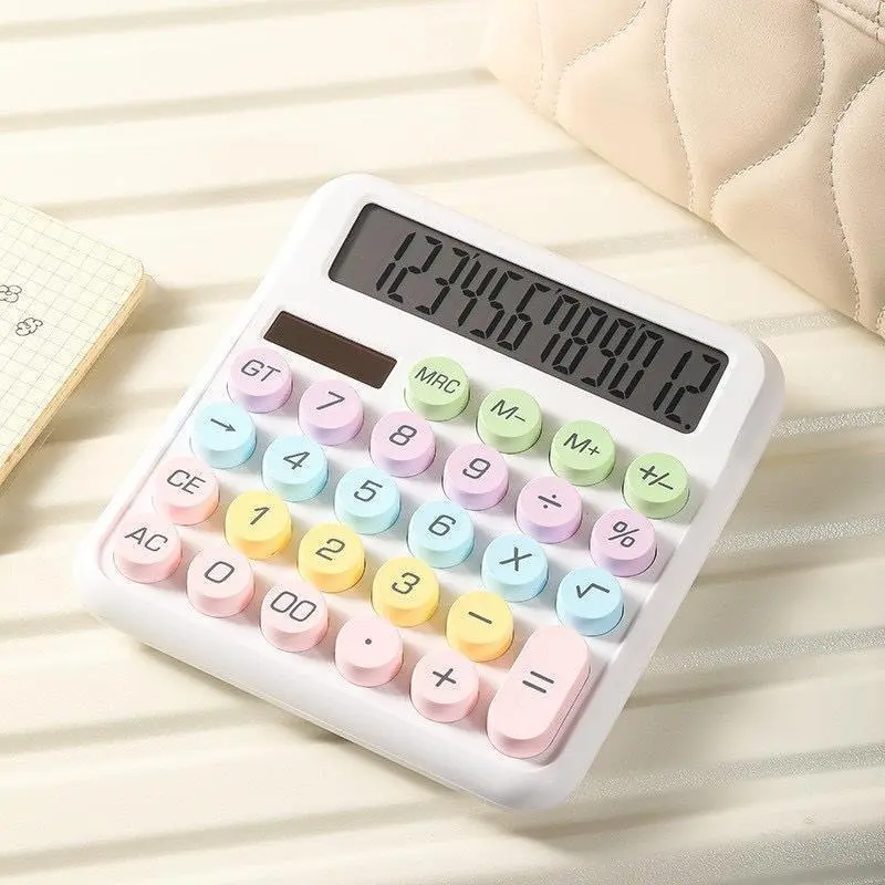 12-Digit Desktop Calculator - Dopamine Color, Large Buttons, LCD Screen, Retro Keyboard, Solar-Battery Dual Power, Auto Shutdown, Classroom Supplies, Stationery Supplies, Office Accessory, Colleague Gift, Suitable for Home Office, Office Supplies