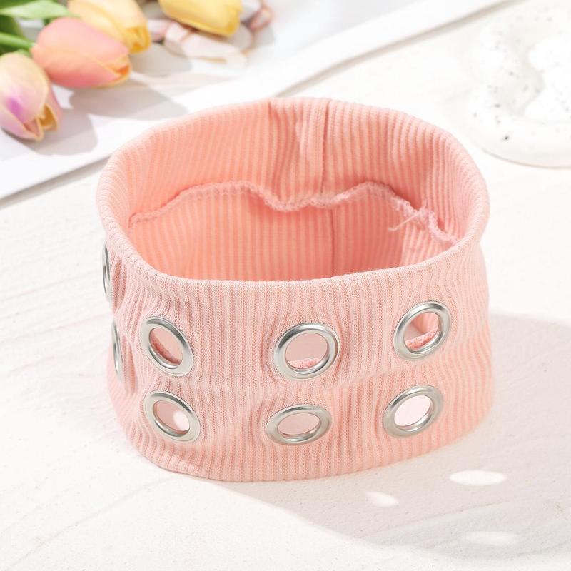 AWAYTR Y2K Punk Women Hollow Out Eyelets Elastic Headband Harajuku Fashion Wide Headband Elastic Head Bands Grunge Hairband for Women Girls TikTokShopBlackFriday