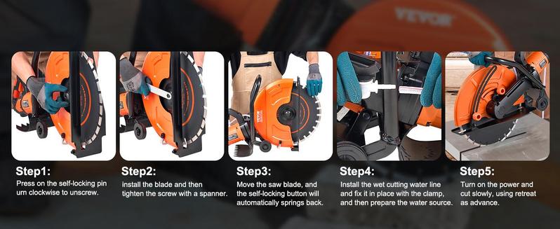 VEVOR Electric Concrete Saw, 16 in, 3200 W 15 A Motor Circular Saw Cutter with Max. 6 in Adjustable Cutting Depth, Wet Disk Saw Cutter Includes Water Line, Pump and Blade, for Stone, Brick Construction VEVOR Super Brand Day