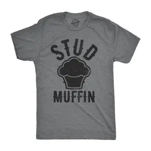 Stud Muffin Funny T-Shirt Funny Good Looking Tee for Handsome Hunks Mens Funny T Shirts Cool Vintage Fashion T-Shirt Gift Classic Menswear Funny Food Short Sleeve Novelty Tees for Guys Dark Grey