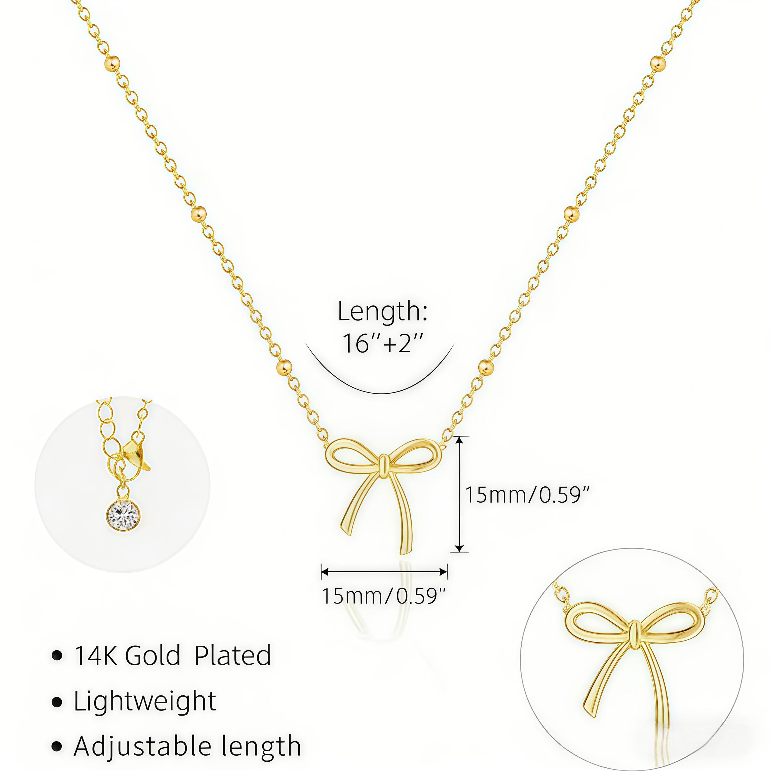 17KM 14K Gold Plated Bow Necklace for Women - Dainty Tiny Cute Bow Pendant Choker Chain - Adjustable Length with Lobster Clasp - Trendy Jewelry Gift