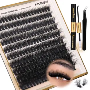 Focipeysa Lash Extension Kit Thick Eyelash Extension Kit 10-18mm Fluff Volume Lash Clusters 200D Individual Eyelashes Kit with Lashes Bond, Lashes Remover, Lash Tweezers, DIY Lash Extension