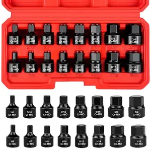 16Pcs 3/8" Drive Stubby Hex Bit Socket Set,Cr-Mo Steel Low Profile Impact ,SAE/Metric,(1/4" - 3/4", 6-19mm)