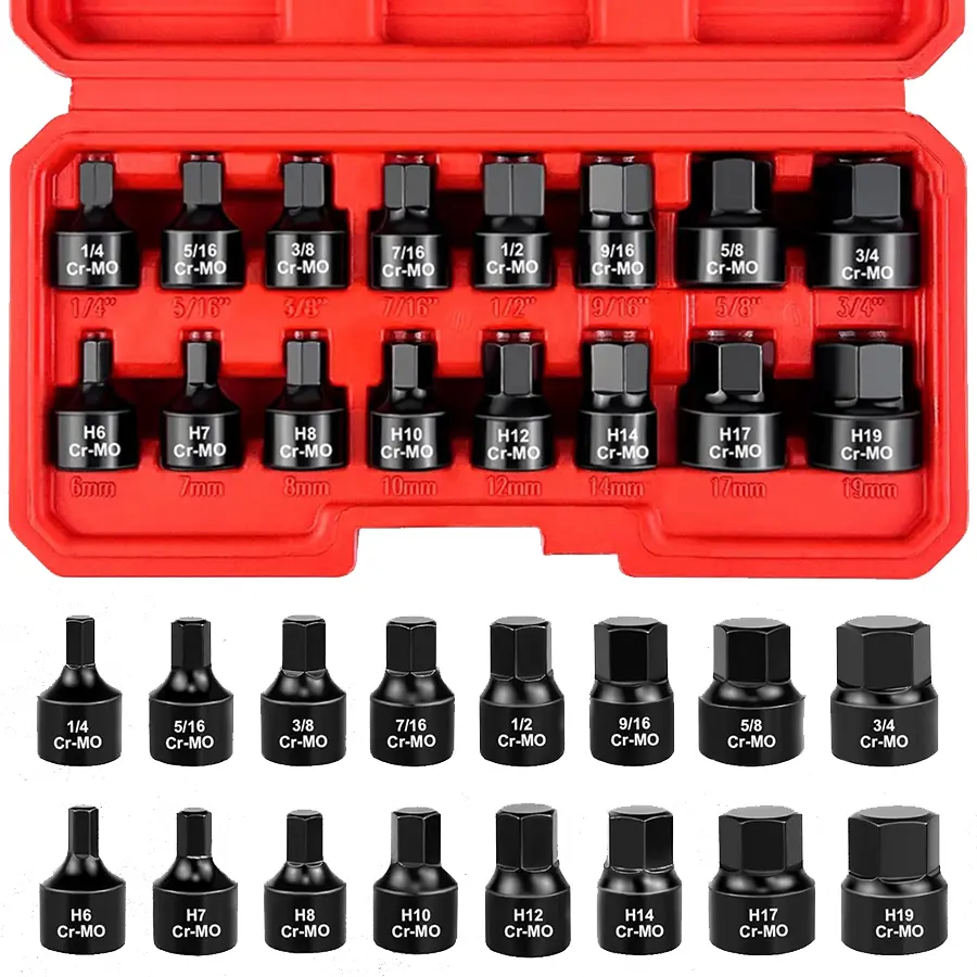 16Pcs 3/8" Drive Stubby Hex Bit Socket Set,Cr-Mo Steel Low Profile Impact ,SAE/Metric,(1/4" - 3/4", 6-19mm)#summerfinds