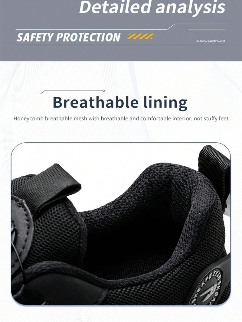 Men's Breathable Mesh Work Sneakers Durable Anti-Slip Safety Shoes with Steel Toe Protection Comfort Fit for All Seasons Casual Striped Design Elastic Closure Non-Slip EVA Sole Outdoorfun Fathersdaygift non slip work shoes steel toe shoes - Worker