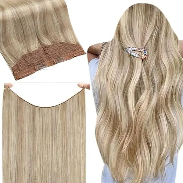 Full Shine Wire Weft Hair Extensions 1pcs 50g-120g Human Hair Invisible Fishing Wire Adjustable Flip In Hair Extensions for Added Length and Volume #sohochic #TikTokShopBackToSchool