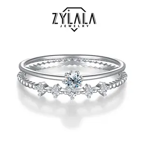 [044] 0.1 Carat Synthetic Moissanite Ring Set Ring Elegant Design Sterling 925 Silver Valentines Day Decoration Gift