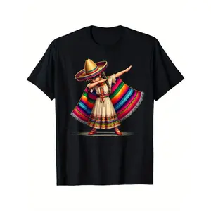 Summer t Shirts Funny Dabbing Mexican Poncho Sombrero Cinco de Mayo Girl T-Shirt men's personality design Black T-shirt