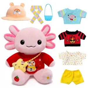 big  valentine  plushies sibling  gifts cute axolotl  soft doll fluffy  stuffy anime stuffed  animal  with 9 Pcs Clothes and Accessories, festive  plush squishy plushie toy