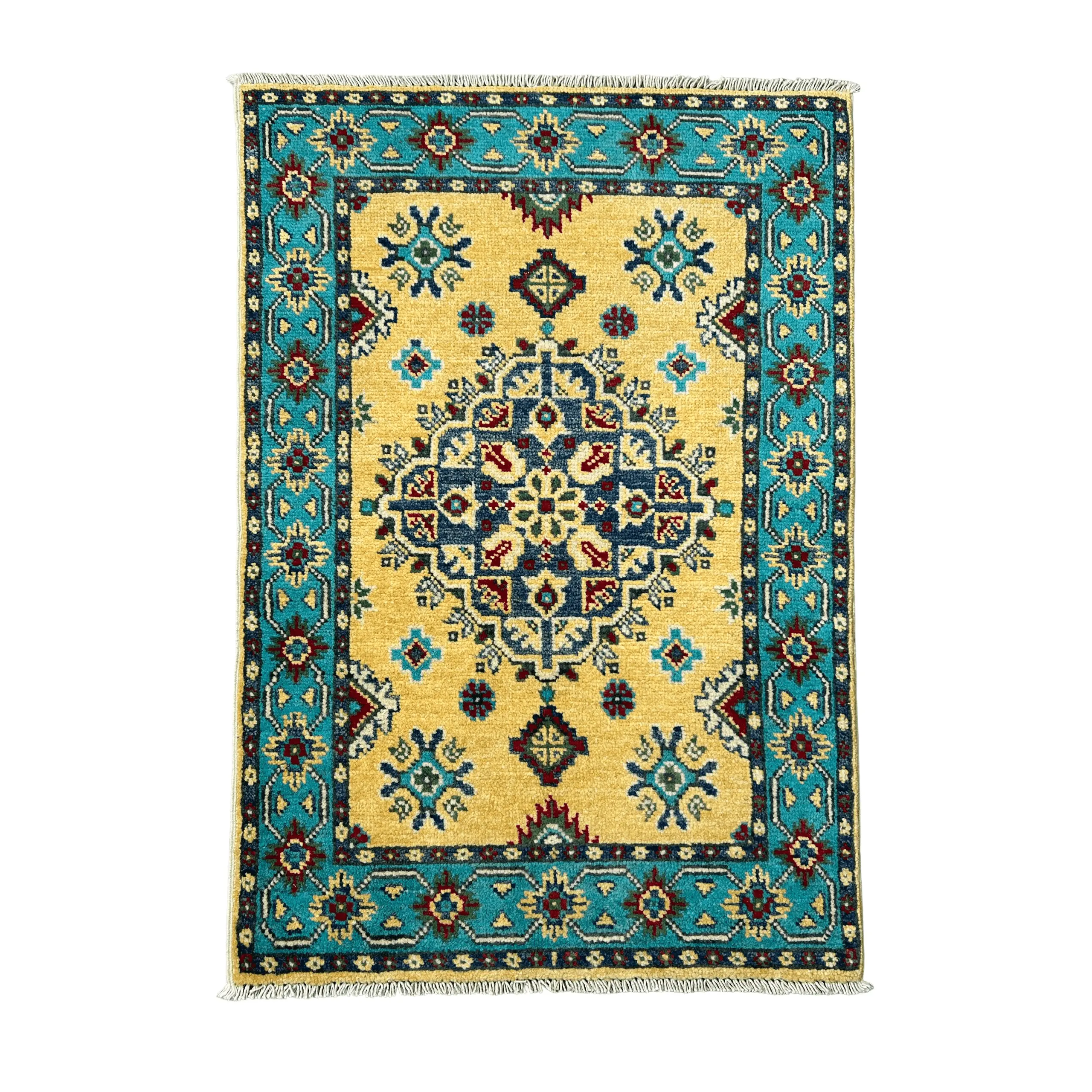 Persian Rug, 2x3, Celestial Garden – Turquoise & Gold Afghan Rug