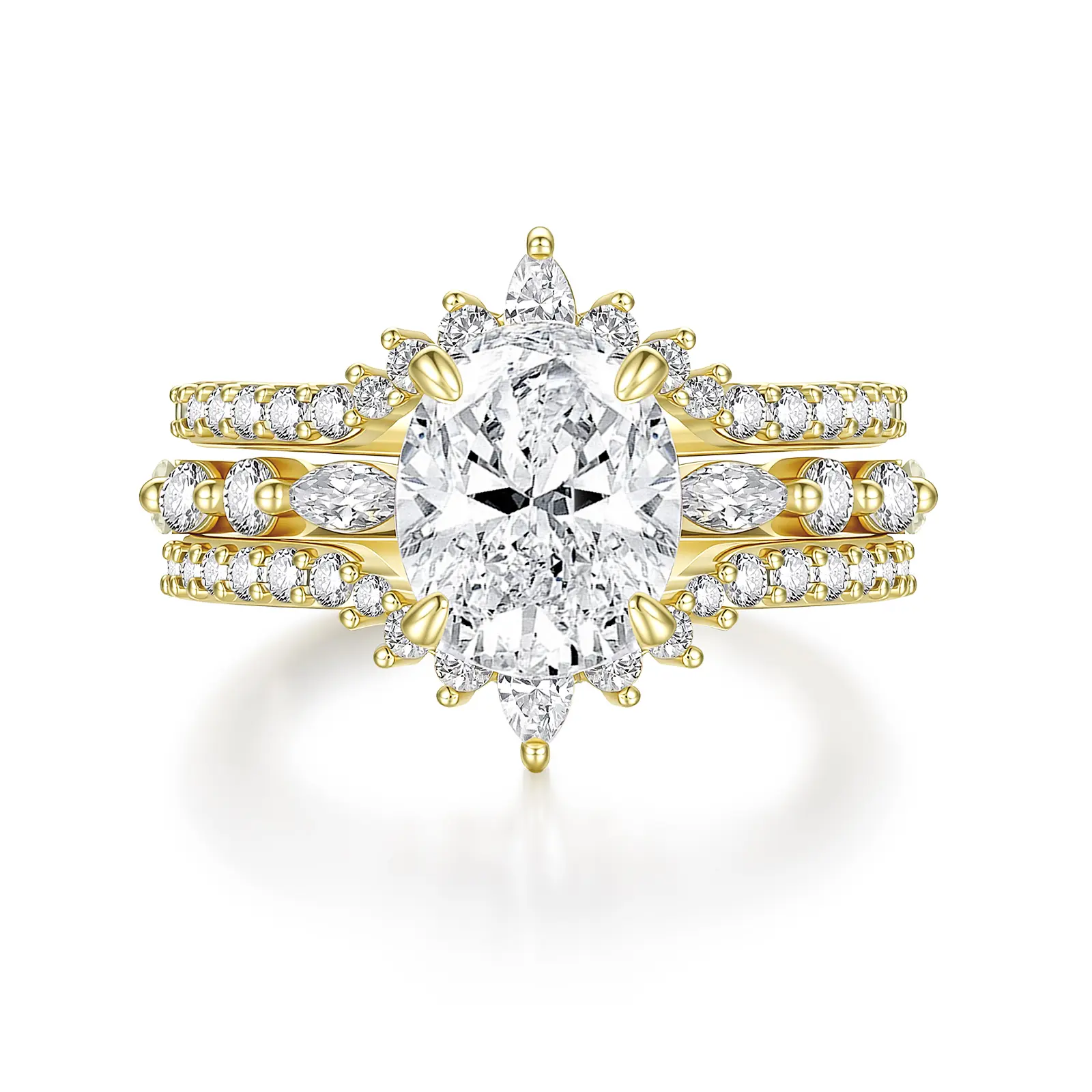 EAMTI 14K Gold Plated Bridal Ring Sets 3CT Oval Cut Cubic Zirconia Engagement Promise Rings for Her Wedding Bands for Women