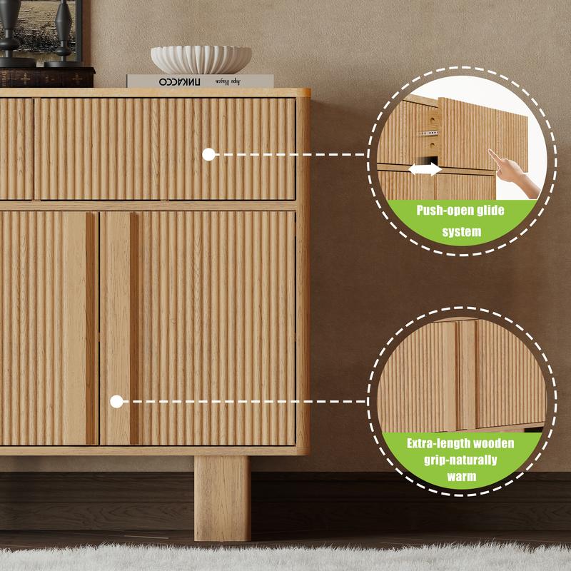 Modern Buffet Cabinet with Storage, 63" Wide Sideboard Cabinet with 3 Drawers and 4 Doors, Reinforced Wide Legs for Kitchen & Living Room, Natural Oak Modern Buffet Cabinet with Storage, 63" Wide Sideboard Cabinet with 3 Drawers and 4 Doors, Reinforced Wide Legs for Kitchen & Living Room, Natural Oak