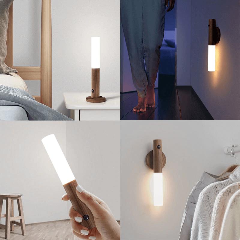 Hokolite Rechargeable LED Motion Sensor Closet Light in Wooden Texture with Magnetic Base for Easy Installation and Non-Glaring Design Modern Decor Smart Home
