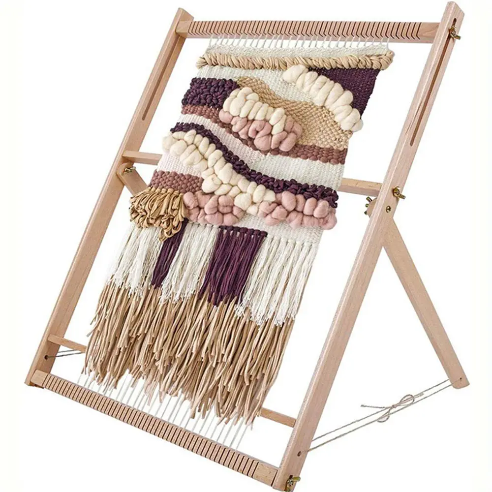 Weaving Loom Kit,25.2"*19.3" Wooden Tapestry Looms with Stand,Wooden Multi-Craft Weaving Loom with Comb for Beginner Adults