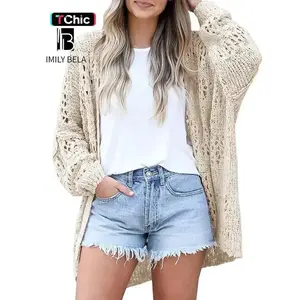 Women's Hollow Out Open Front Cardigan Sweater, Casual Loose Long Sleeve Knit Cardigans for Daily Wear, Autumn Fashion Outerwear, Ladies Clothes(gift)Gift