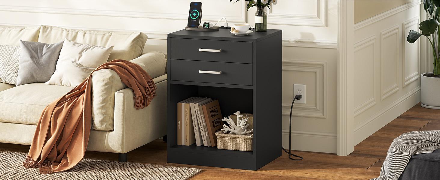 Sikaic 2PCS Nightstand With Charging Station Drawers Bedside Table Sikaic 2PCS Nightstand With Charging Station Drawers Bedside Table