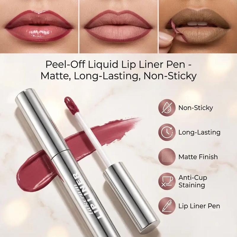 Peel-Off Lip Liner Pen: Non-Sticky, Long-Lasting, Matte Finish Lip Liner with Anti-Cup Staining