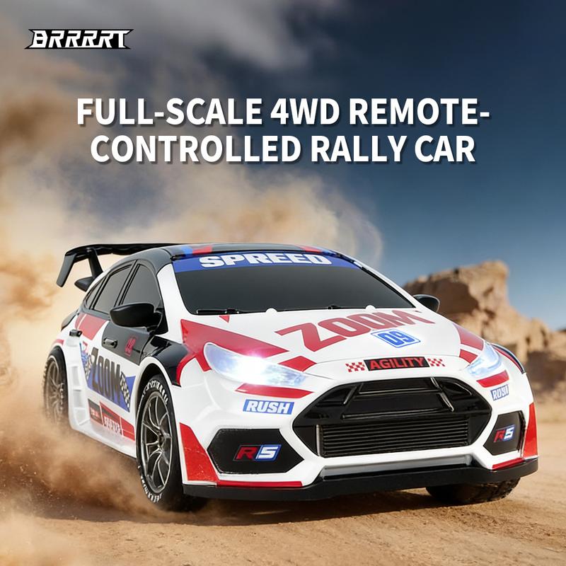 BRRRRT Mini Remote Control Rally Car, Realistic Design with 4WD System, All-Terrain Performance, Shock-Absorbing Structure, Equipped with Sound and Light Effects, Includes Rally and Racing Tires — Perfect RC Toy for Kids and Adults