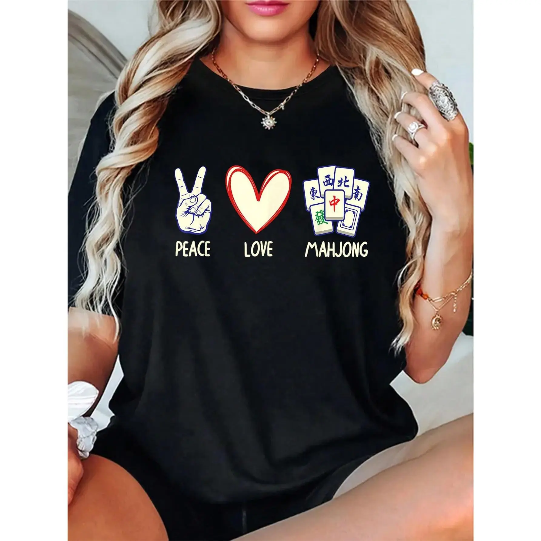 100% Cotton Funny Mahjong Art For Men Women Chinese Mah Jongg Game Lover T-Shirt