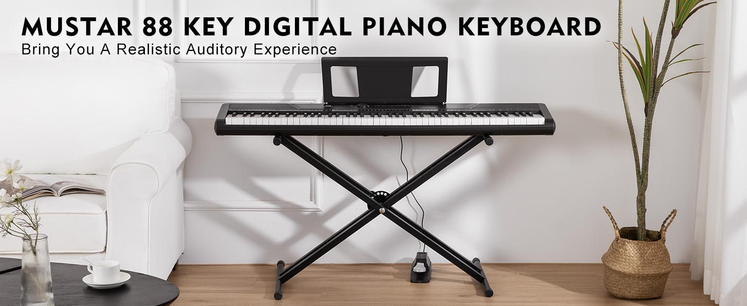 MUSTAR Digital Piano MEP-1100 88-Key Semi-Weighted Keyboard with Stand & Case 2x25W Speakers Sustain Pedal for Beginners