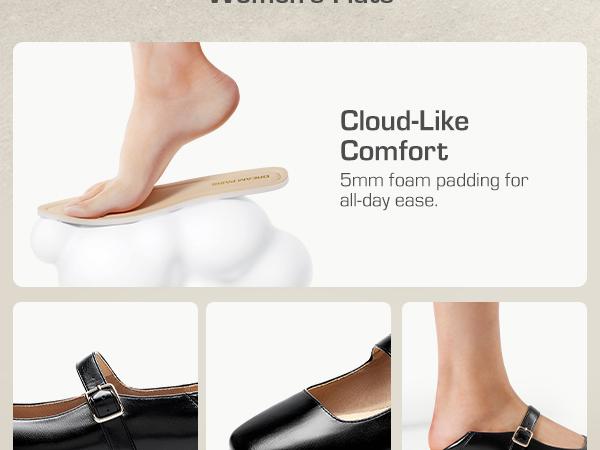 DREAM PAIRS Women's Flats Square Toe Mary Jane Flats Comfortable Casual Slip On Dress Shoes Ballet Flats with Buckle Strap Business Casual Work Office Mary Jane Shoes Girl  Knee Flatform Running Footwear