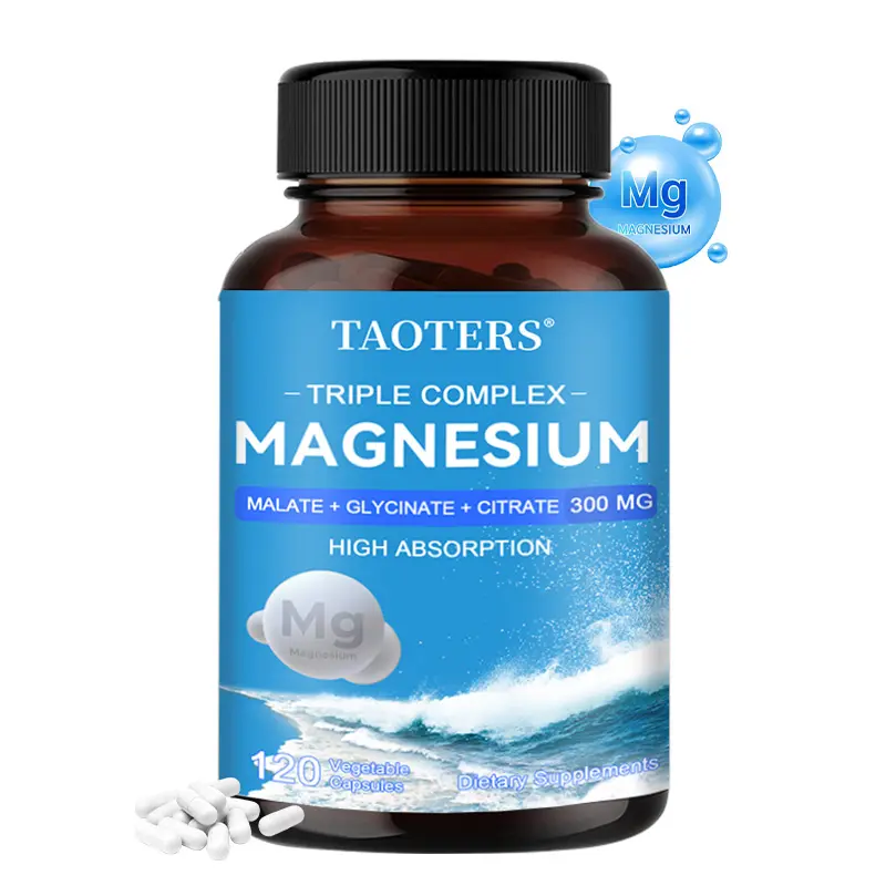Taoters Triple Magnesium Complex | 300mg Magnesium Glycine, Magnesium Malate, and Magnesium Citrate. Supports Heart, Brain, and Sleep Health. 120 Capsules