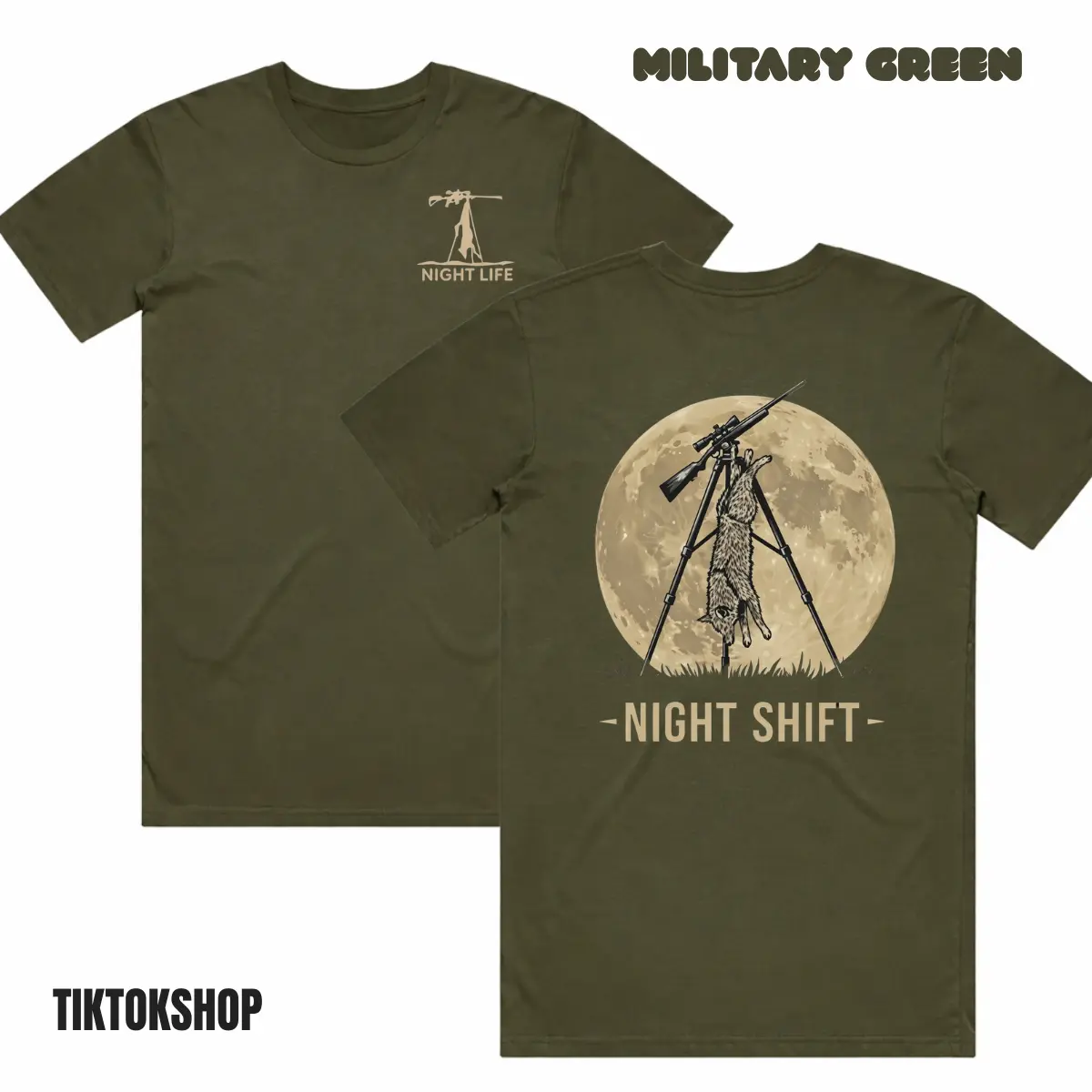 Night Shift Coyote Tee - Classic Fit Moon Sniper T-Shirt Predator Gear - Men's Short Sleeve Gift for Coyote Hunters