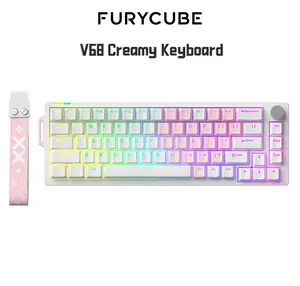 FURYCUBE V68 Creamy Mechanical Gaming Keyboard with Knob, RGB Backlit, Compact 68 Keys 65% Layout, Hot-Swappable Switch, Type-C Wired, for Gaming/Office Work, Full Key Anti-Ghosting, Ergonomic Design,  for Windows Laptop PC Mac, Gift custom