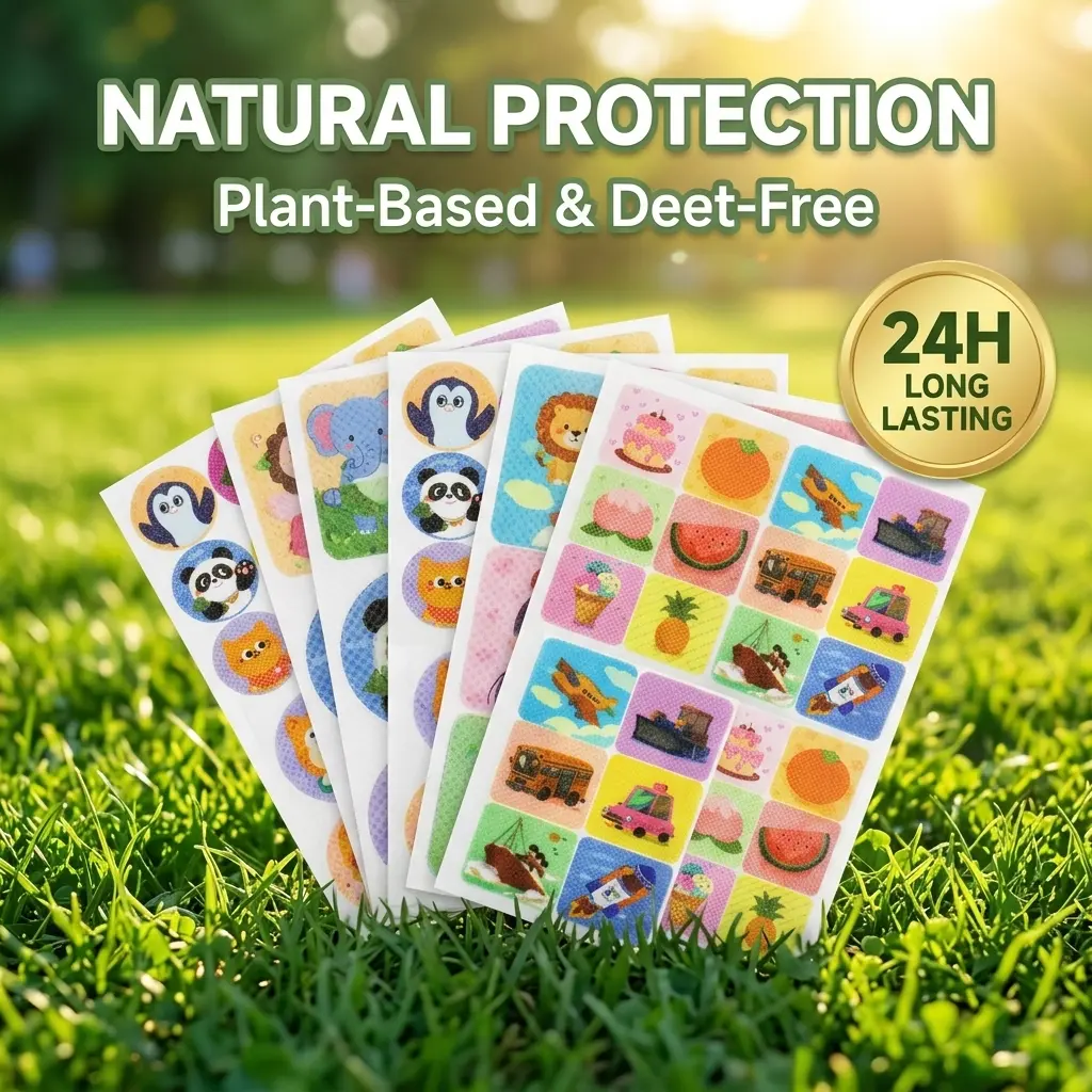 108/288pcs Kids' Insect Repellent Self Adhesive Stickers - Cute Animal Bug Patches, Natural Portable Mosquito Protection Decals for Clothes, Backpacks, Camping Summer Outdoor Essentials